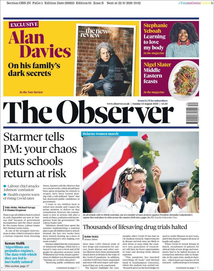 Portada de The Observer (Reino Unido)