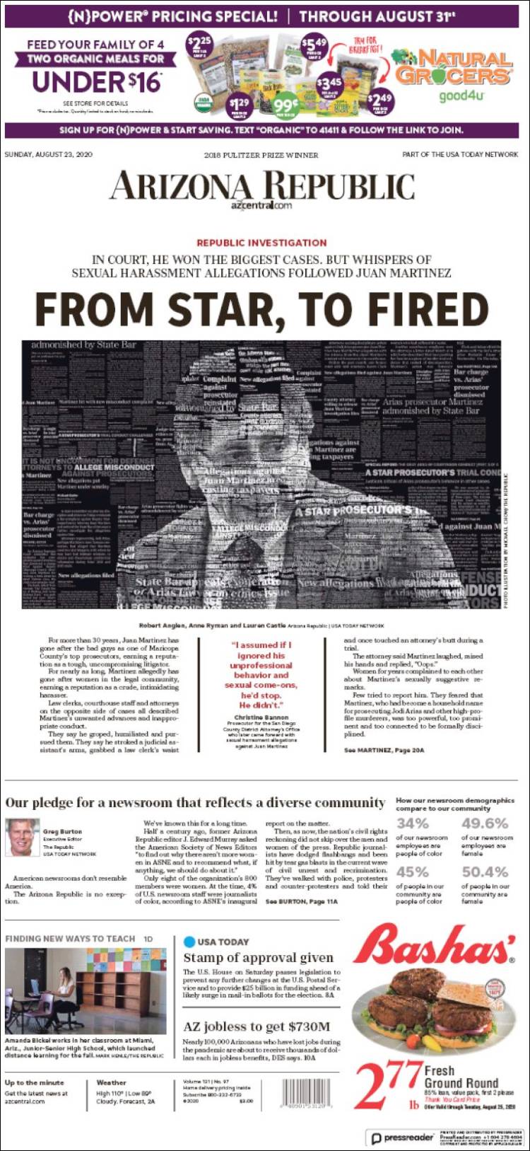 Portada de Arizona Republic News (USA)