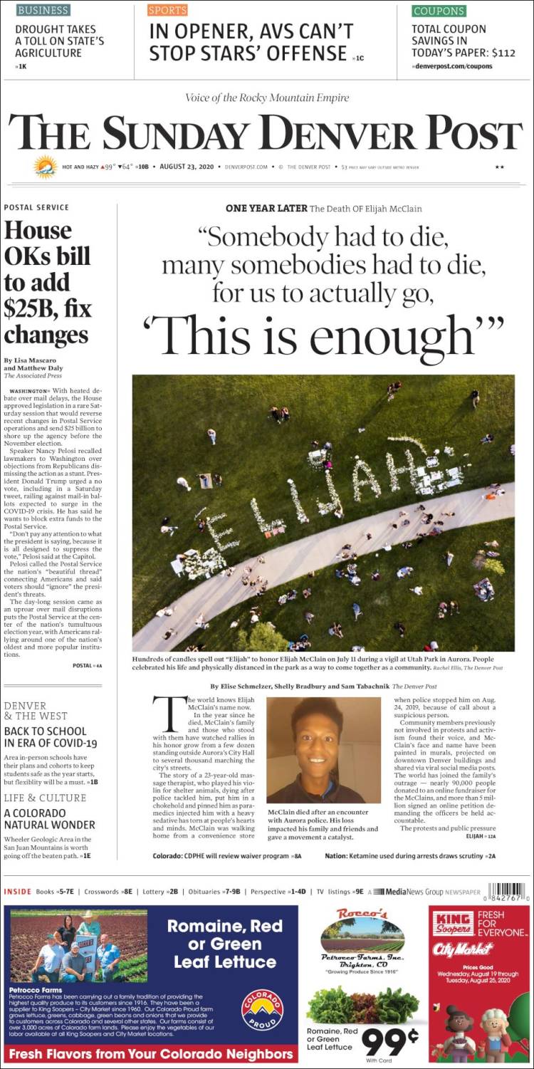 Portada de The Denver Post (USA)