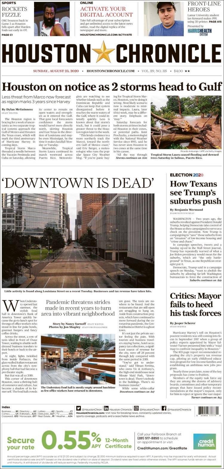 Portada de Houston Chronicle (USA)