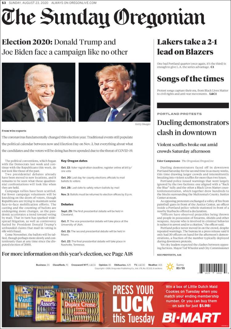 Portada de The Oregonian (USA)