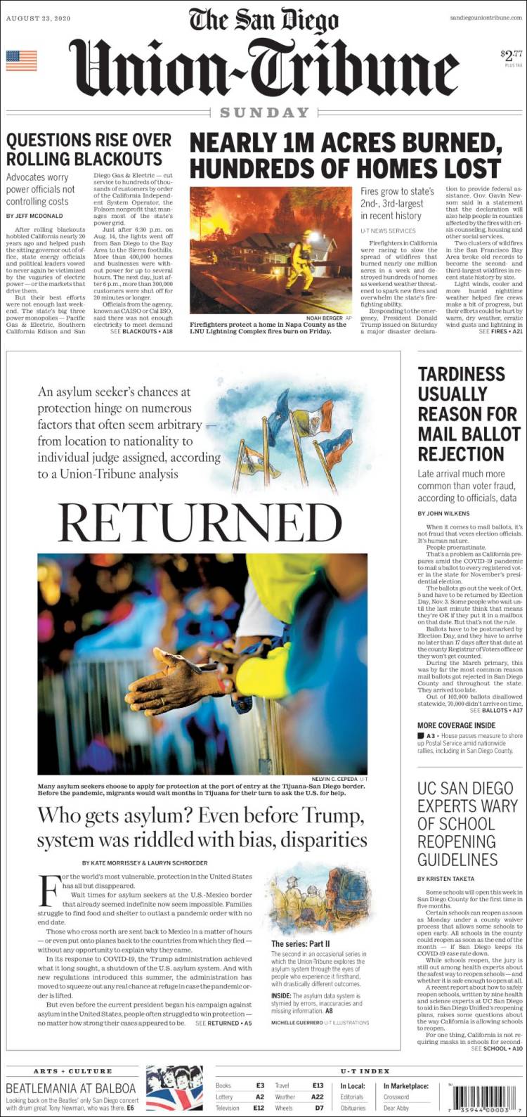 Portada de The San Diego Union-Tribune (USA)