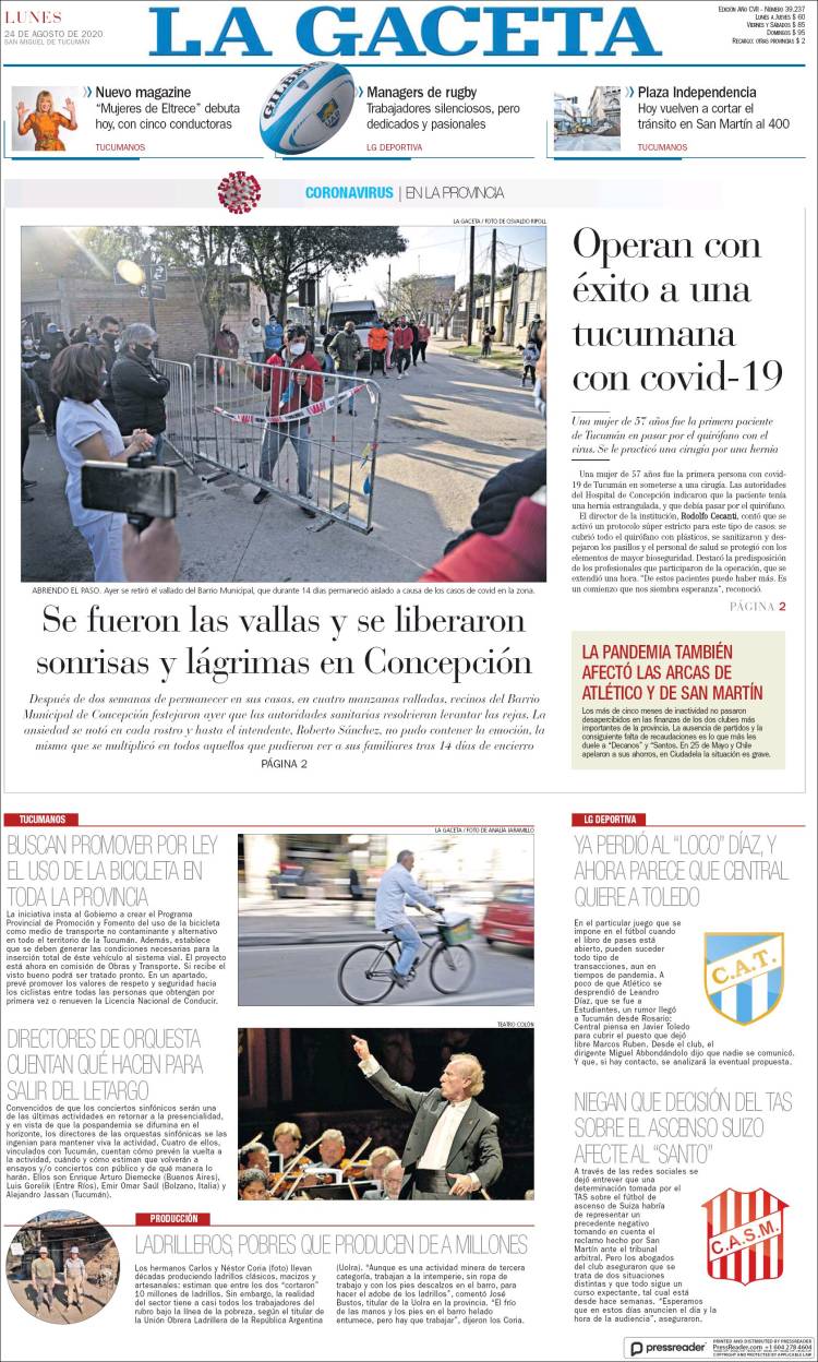 Portada de La Gaceta (Argentina)