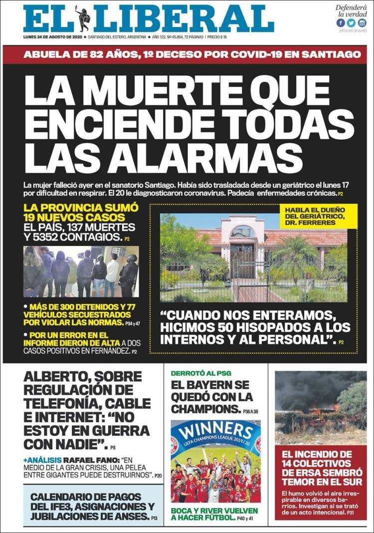 Portada de Diario El Liberal (Argentina)