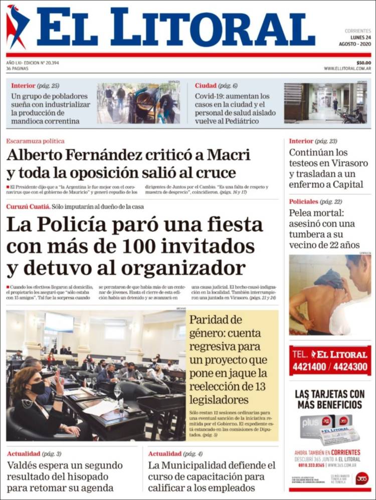 Portada de El Litoral Corrientes (Argentina)