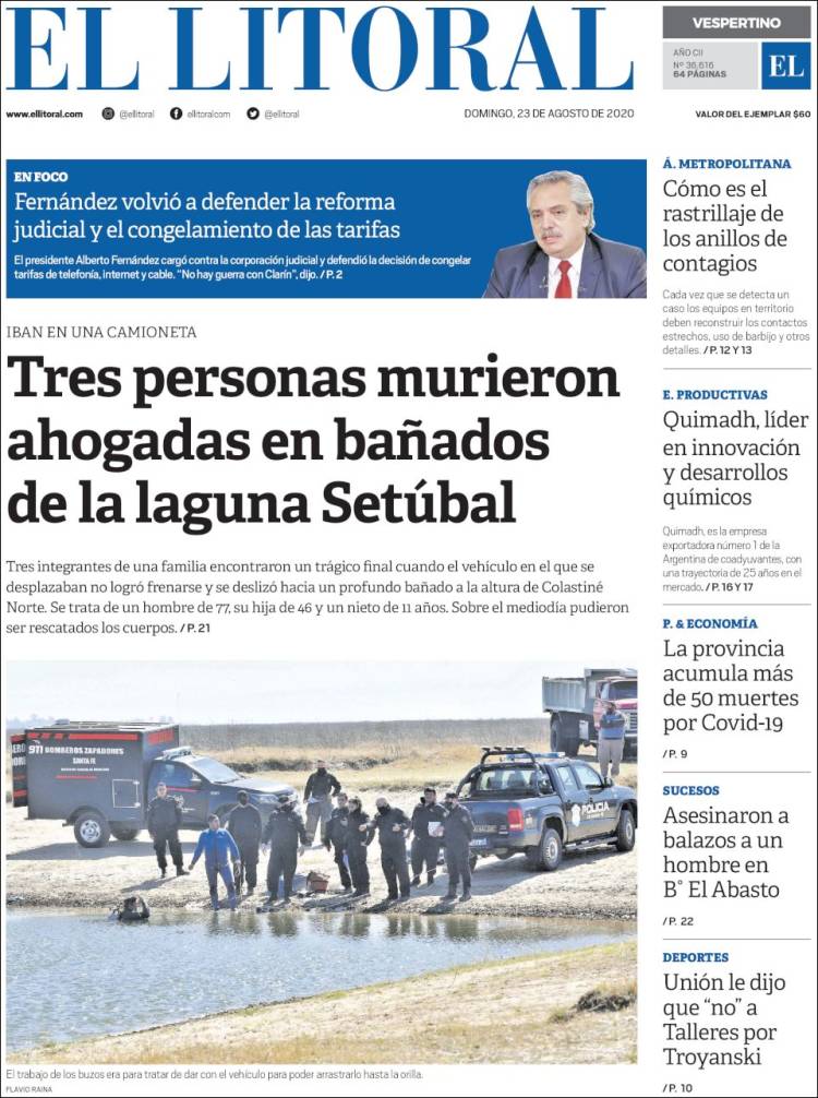 Portada de Diario El Litoral (Argentina)