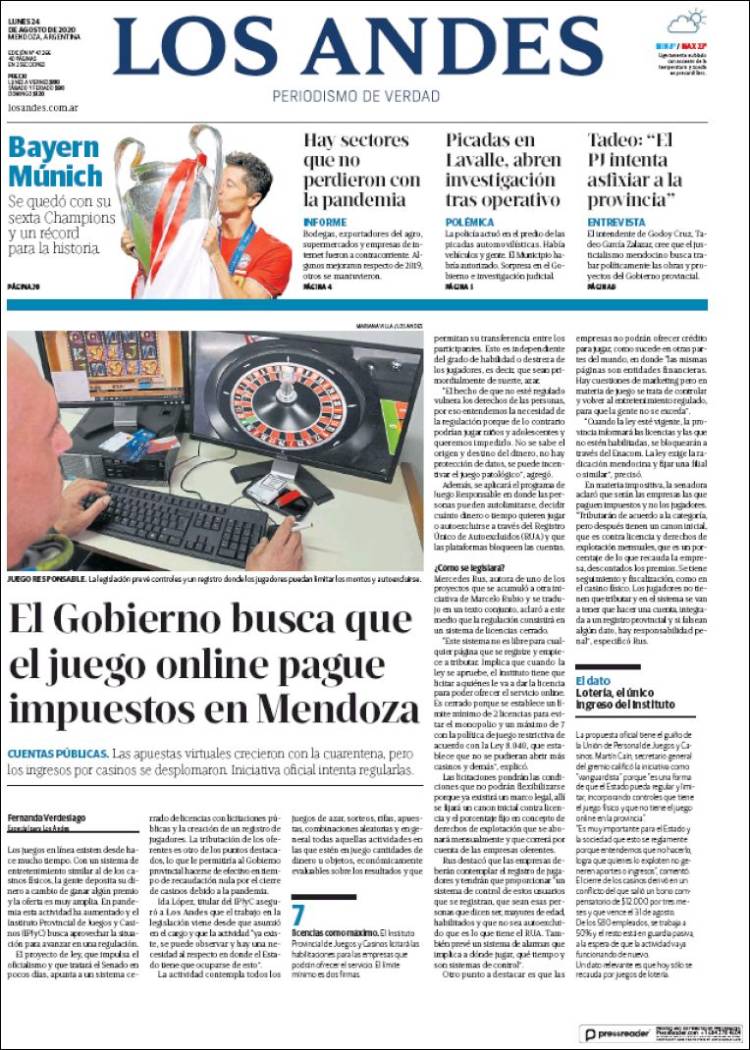 Portada de Los Andes - Mendoza (Argentina)