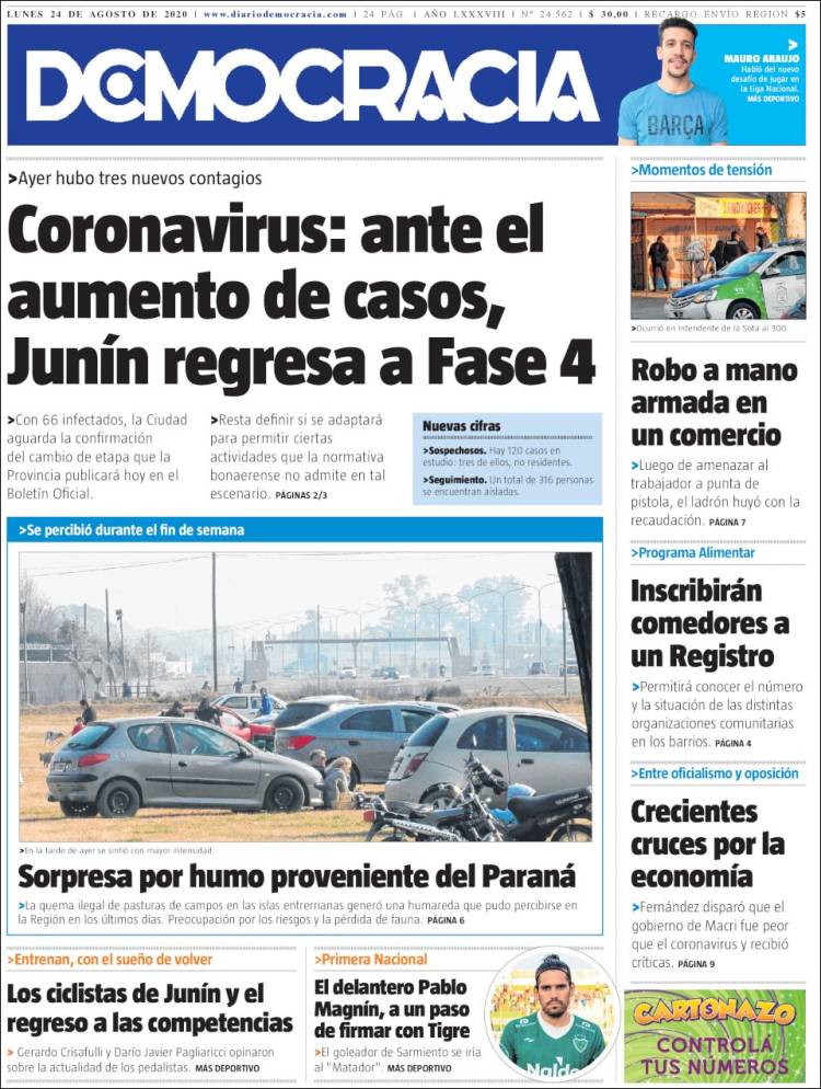 Portada de Diario Democracia (Argentina)