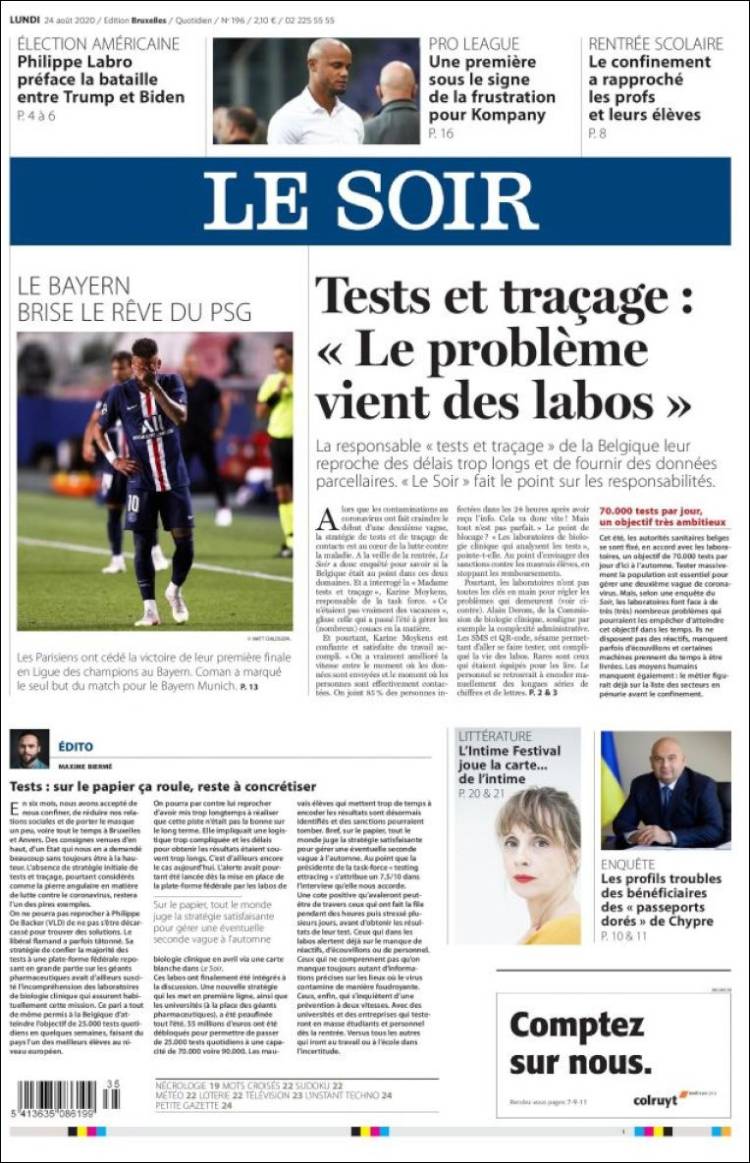 Portada de Le Soir (B&eacute;lgica)