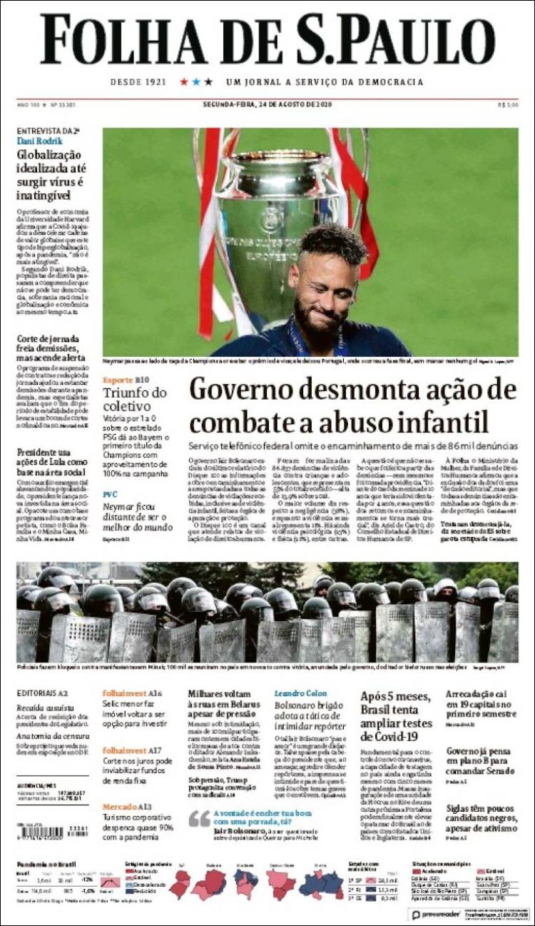 Portada de Folha de São Paulo (Brasil)