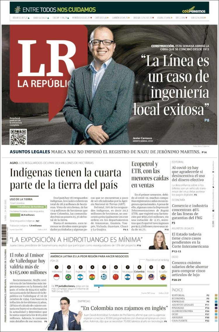 Portada de La Republica (Colombia)