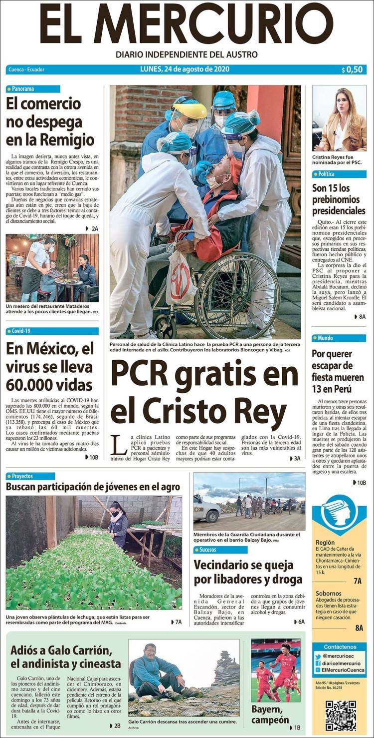 Portada de Diario El Mercurio (Ecuador)