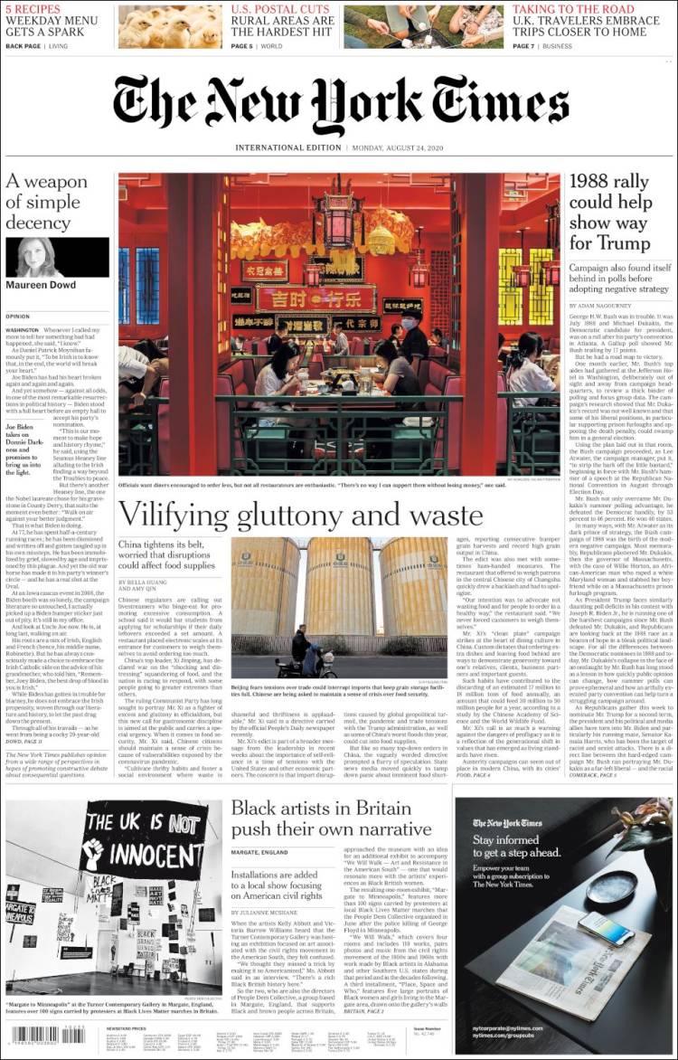 Portada de International New York Times (Europa)