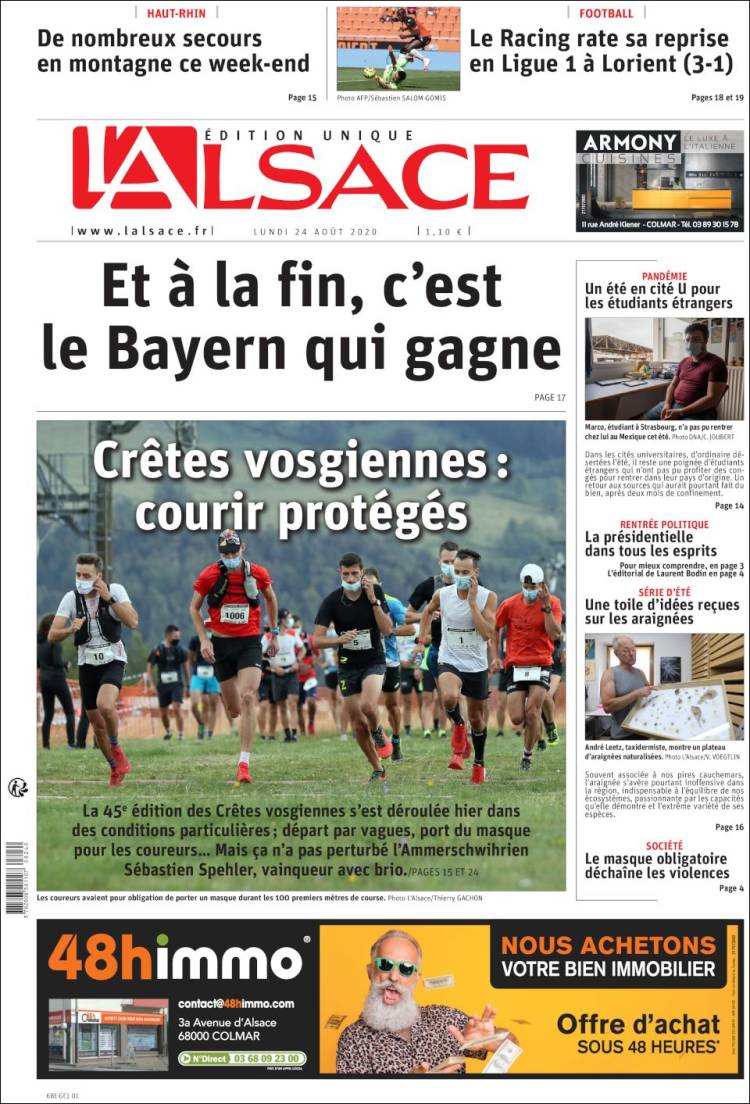 Portada de Journal L'Alsace (Francia)