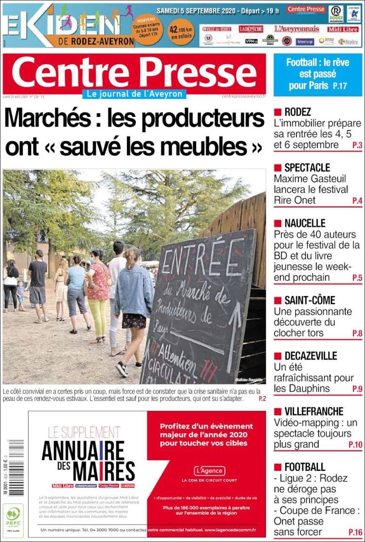 Portada de Centre Presse (Francia)