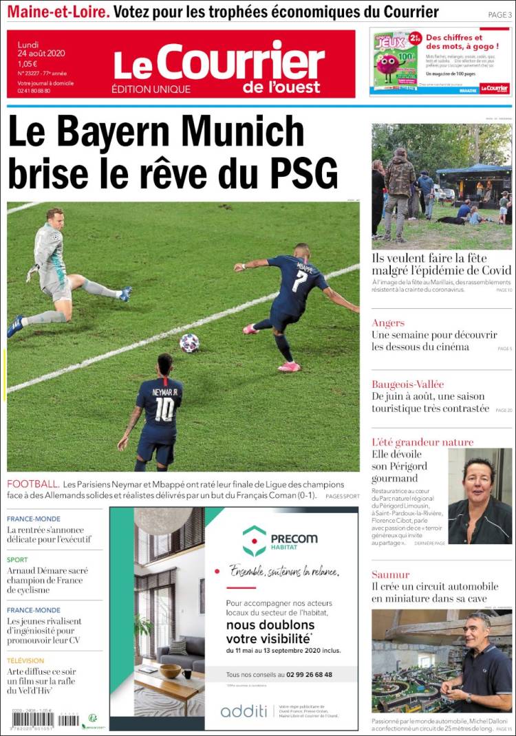 Portada de Le Courrier de l'Ouest (Francia)