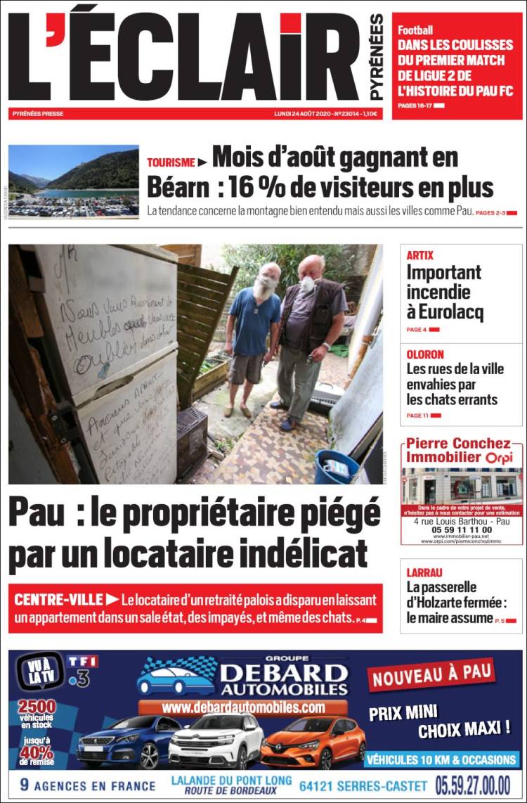 Portada de L'Eclair des Pyrénées (Francia)