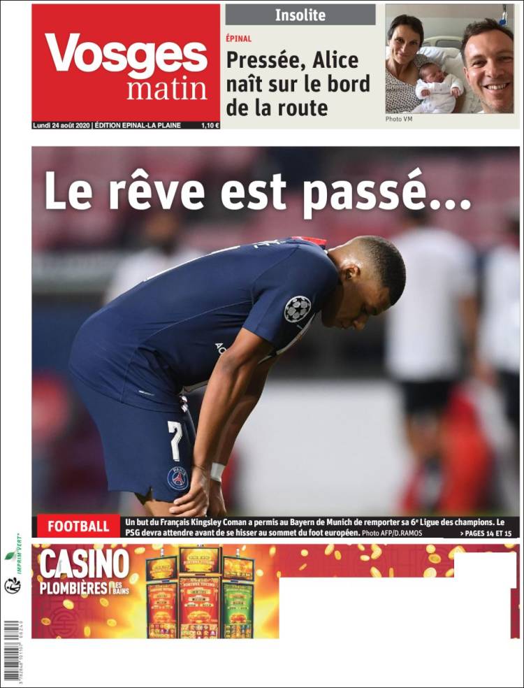 Portada de Vosges Matin (Francia)