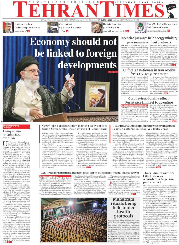 Portada de TehranTimes (Ir&aacute;n)