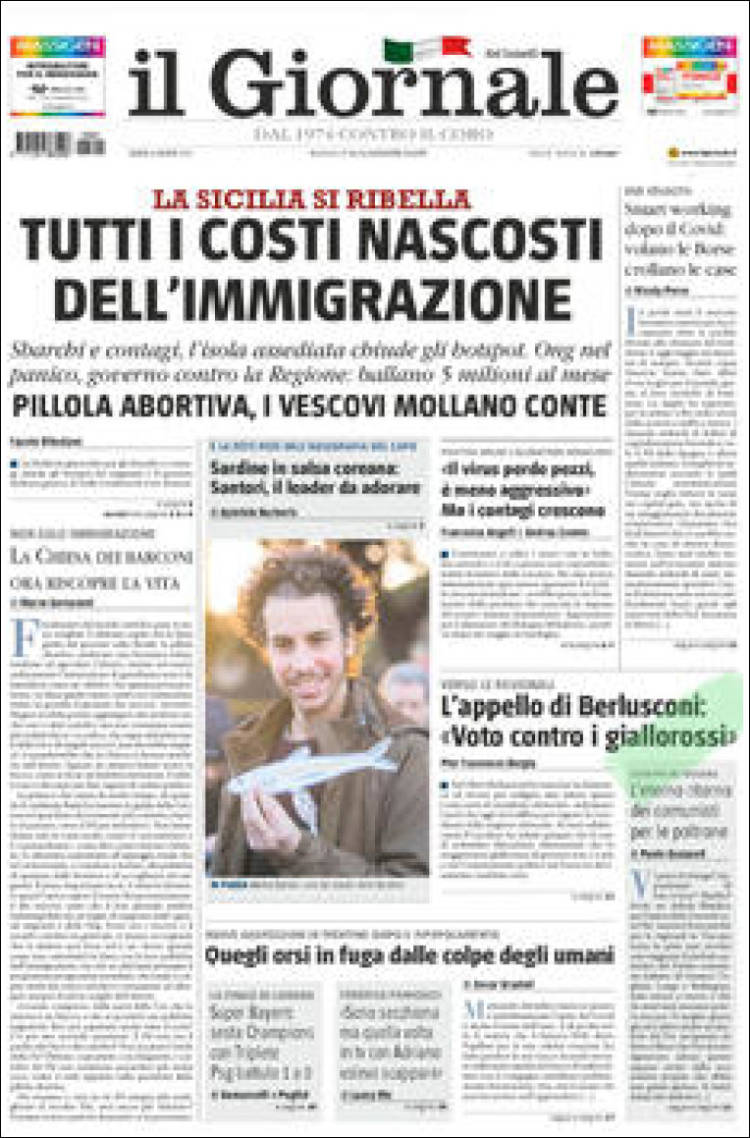 Portada de Il Messaggero (Italia)