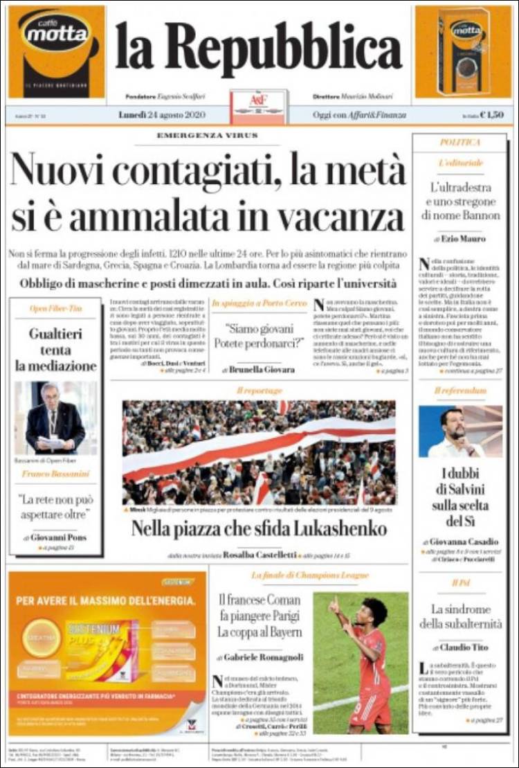 Portada de La Repubblica (Italia)