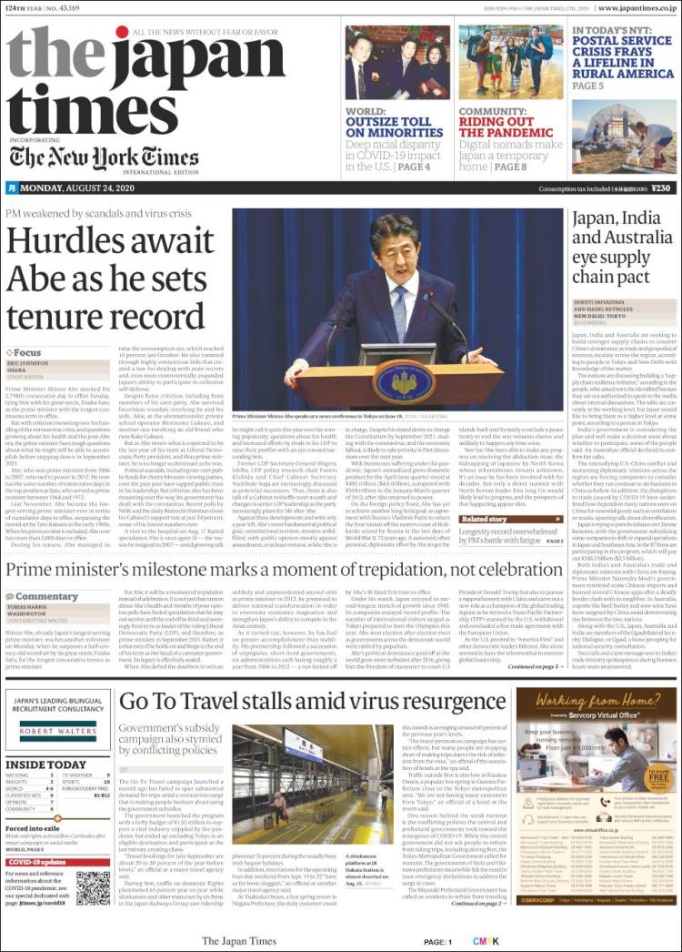 Portada de The Japan Times (Jap&oacute;n)