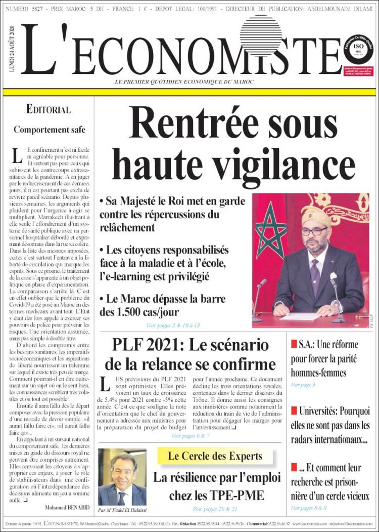 Portada de L'Economiste (Maroc)
