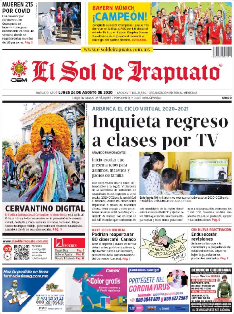 Portada de El Sol de Irapuato (México)