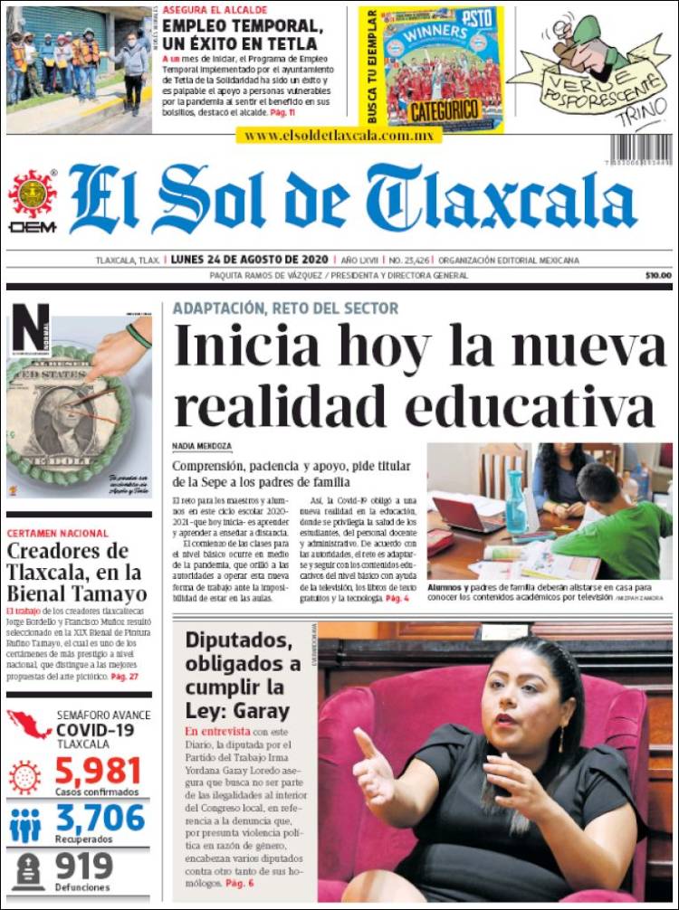 Portada de El Sol de Tlaxcala (México)