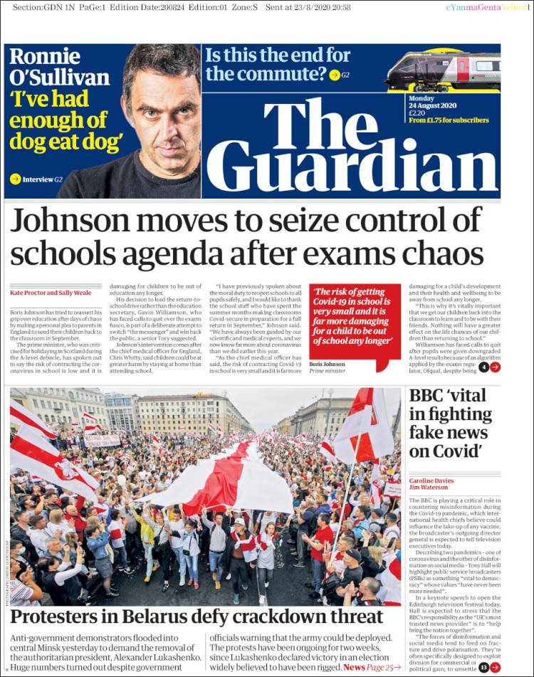 Portada de The Guardian (Reino Unido)