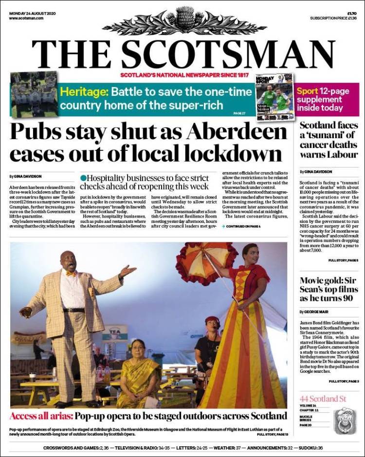 Portada de The Scotsman (Reino Unido)