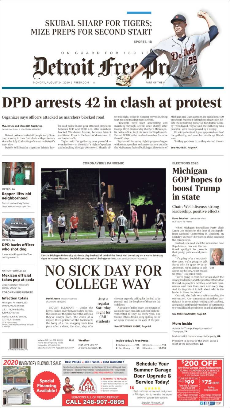 Portada de Detroit Free Press (USA)