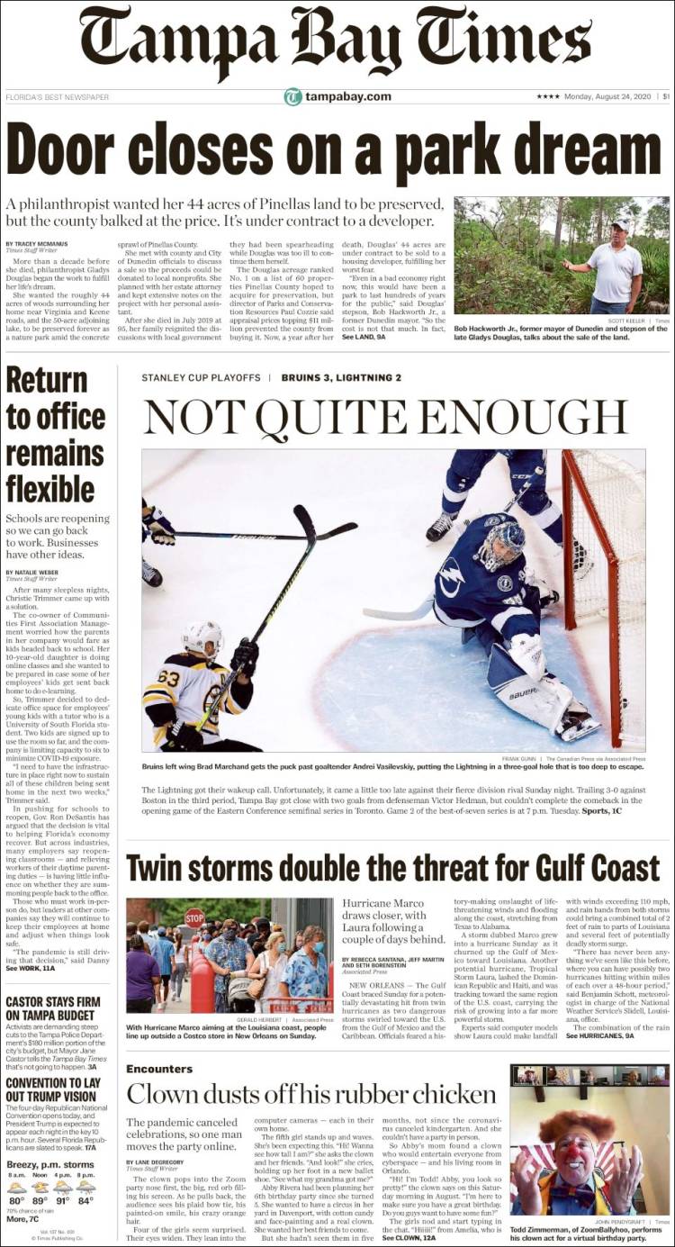 Portada de Tampa Bay Times (USA)