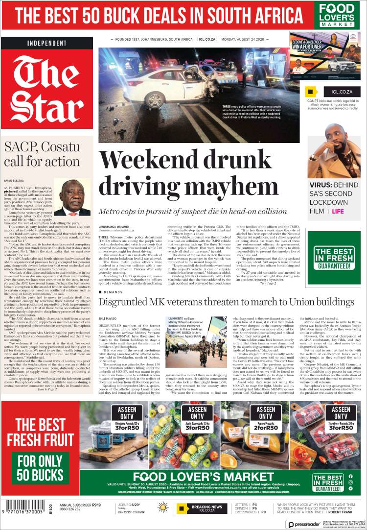 Portada de The Star (Sud&aacute;frica)