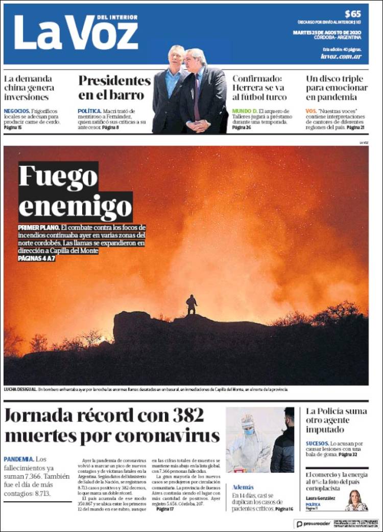 Portada de La Voz del Interior (Argentina)