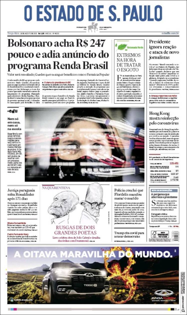 Portada de O Estado de São Paulo (Brasil)