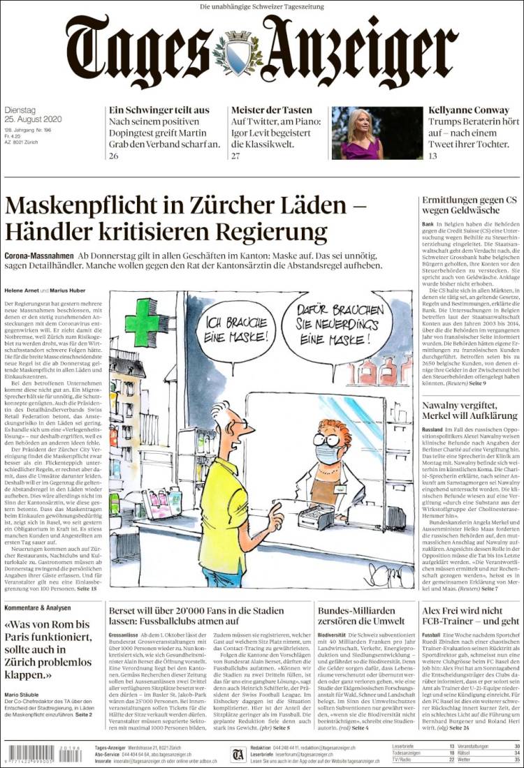 Portada de Tages-Anzeiger (Suiza)