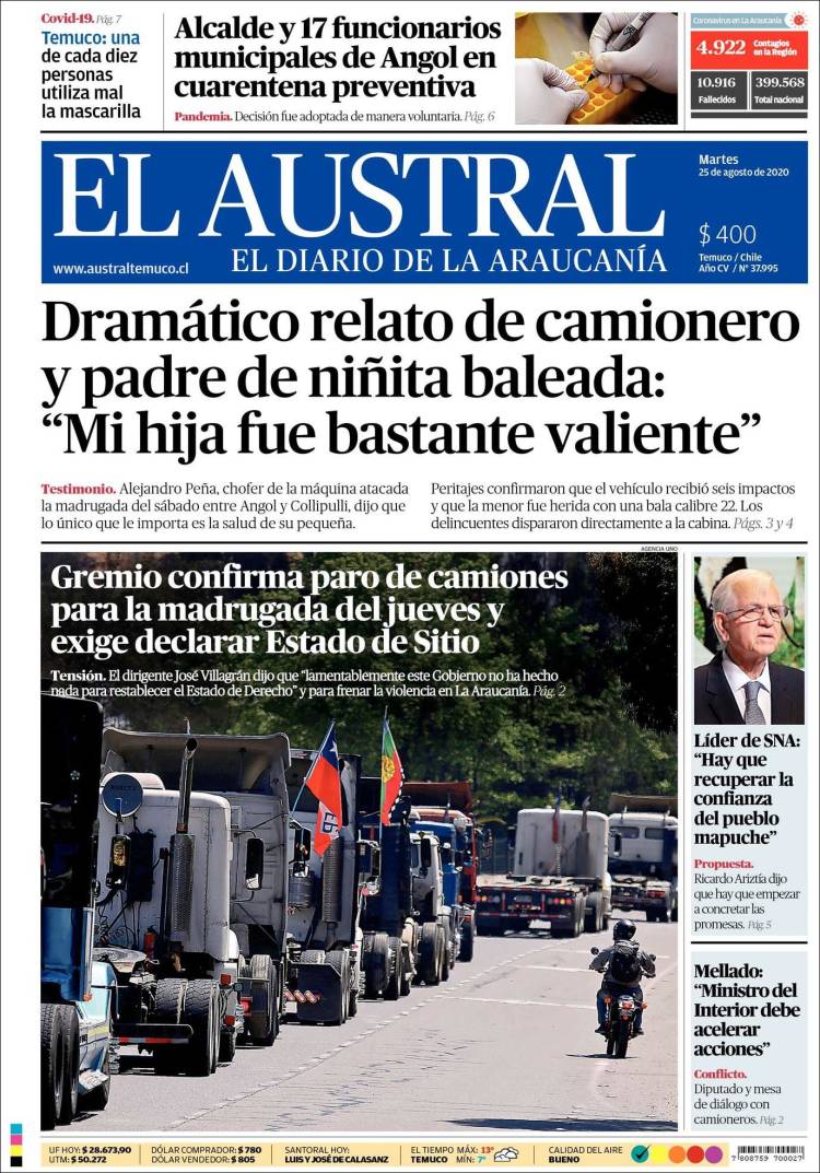 Portada de El Austral de Temuco (Chile)