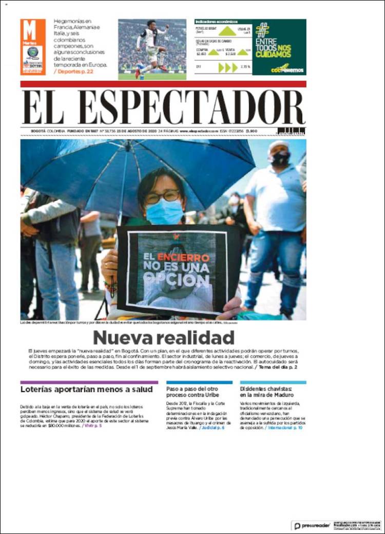 Portada de El Espectador (Colombia)