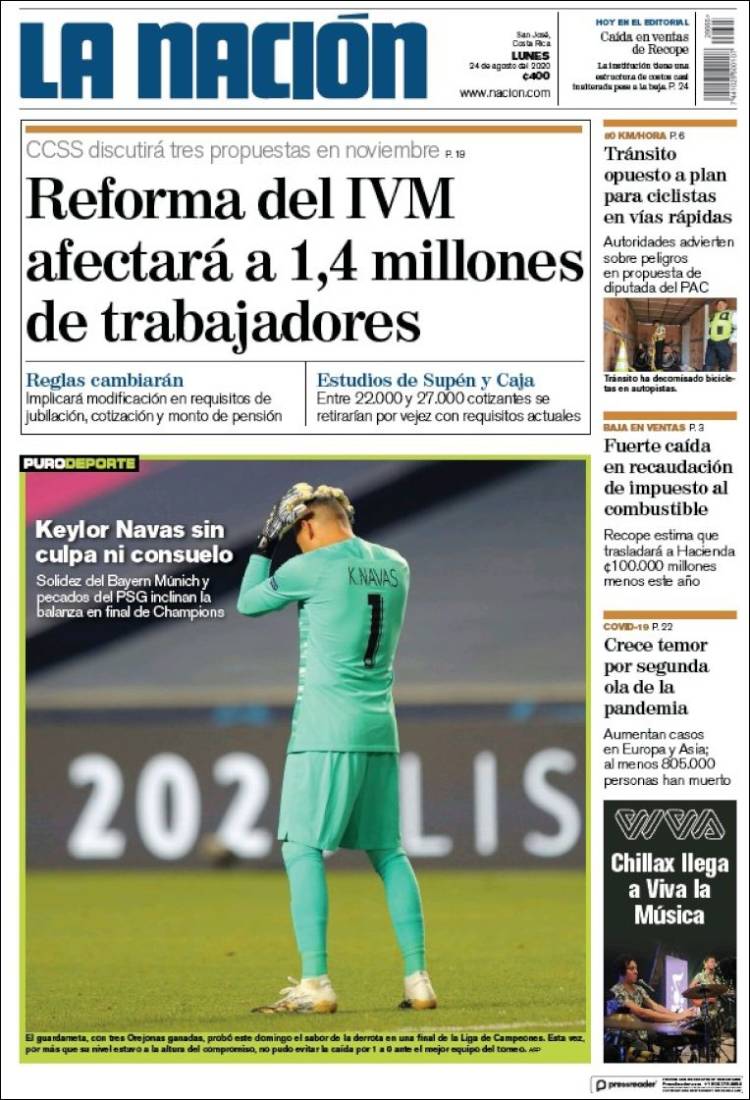 Portada de La Nación - Costa Rica (Costa Rica)