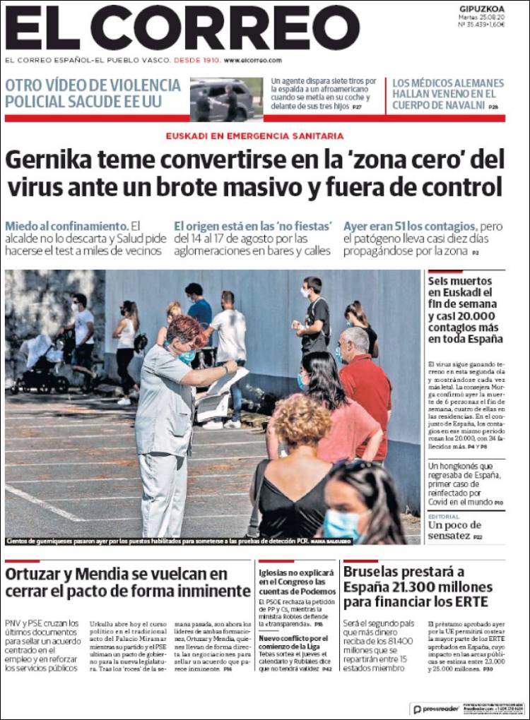 Portada de El Correo - Guipuzcoa (Espa&ntilde;a)