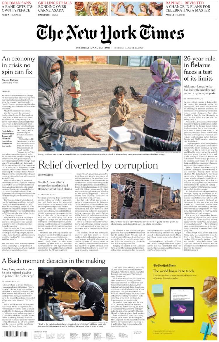 Portada de International New York Times (Europa)