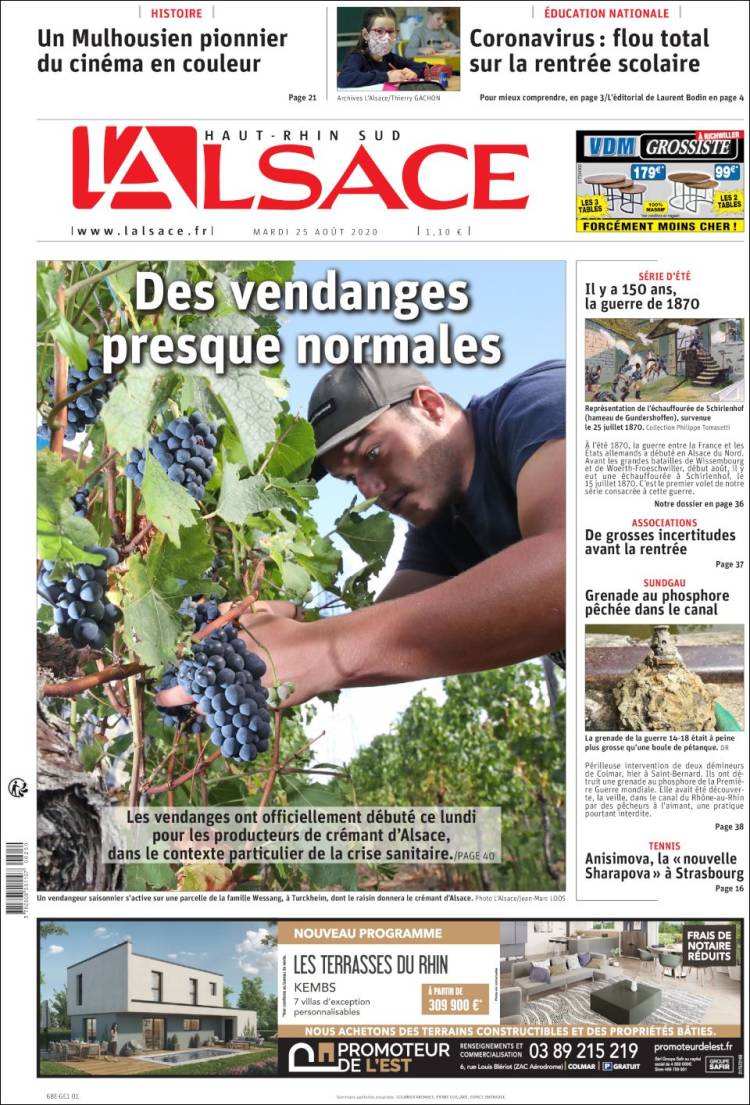 Portada de Journal L'Alsace (Francia)