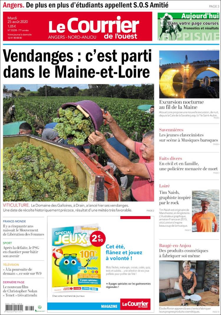 Portada de Le Courrier de l'Ouest (Francia)