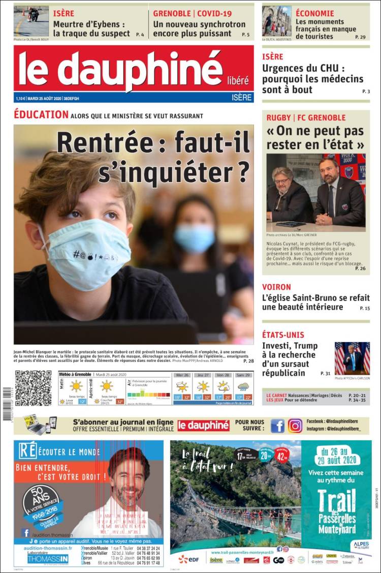 Portada de Le Dauphiné Libéré (Francia)