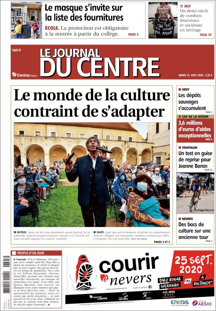 Portada de Le Journal du Centre (Francia)