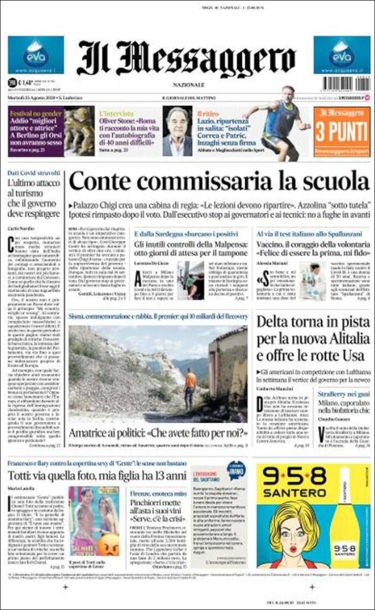 Portada de Il Messaggero (Italia)