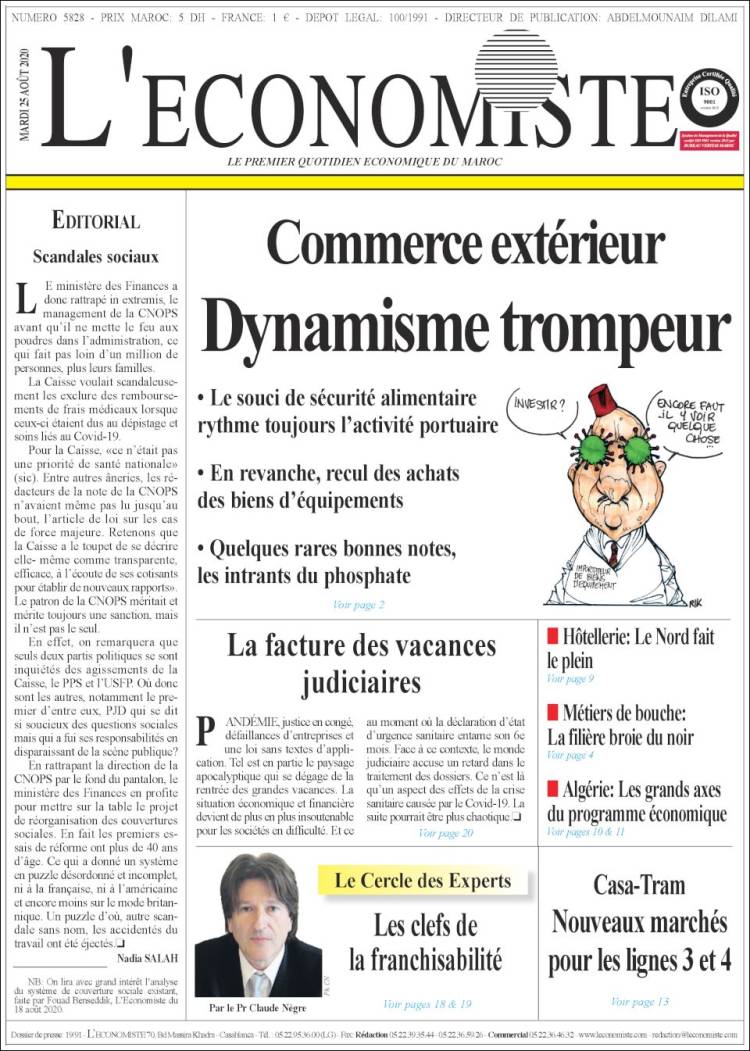 Portada de L'Economiste (Marruecos)
