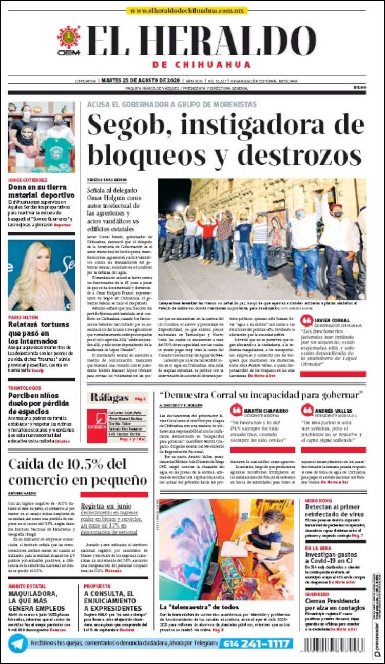 Portada de El Heraldo de Chihuahua (M&eacute;xico)