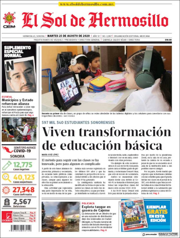 Portada de El Sol de Hermosillo (M&eacute;xico)